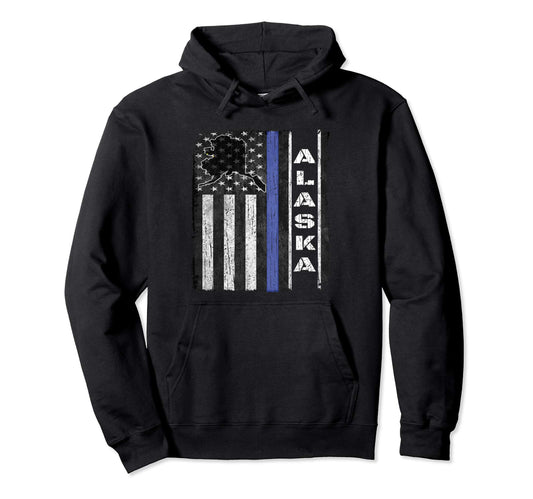 Alaska Thin Blue Line Police Flag Cop Hoodie - Graphic Print for Adults - T-Shirt, Sweatshirt, Hoodie