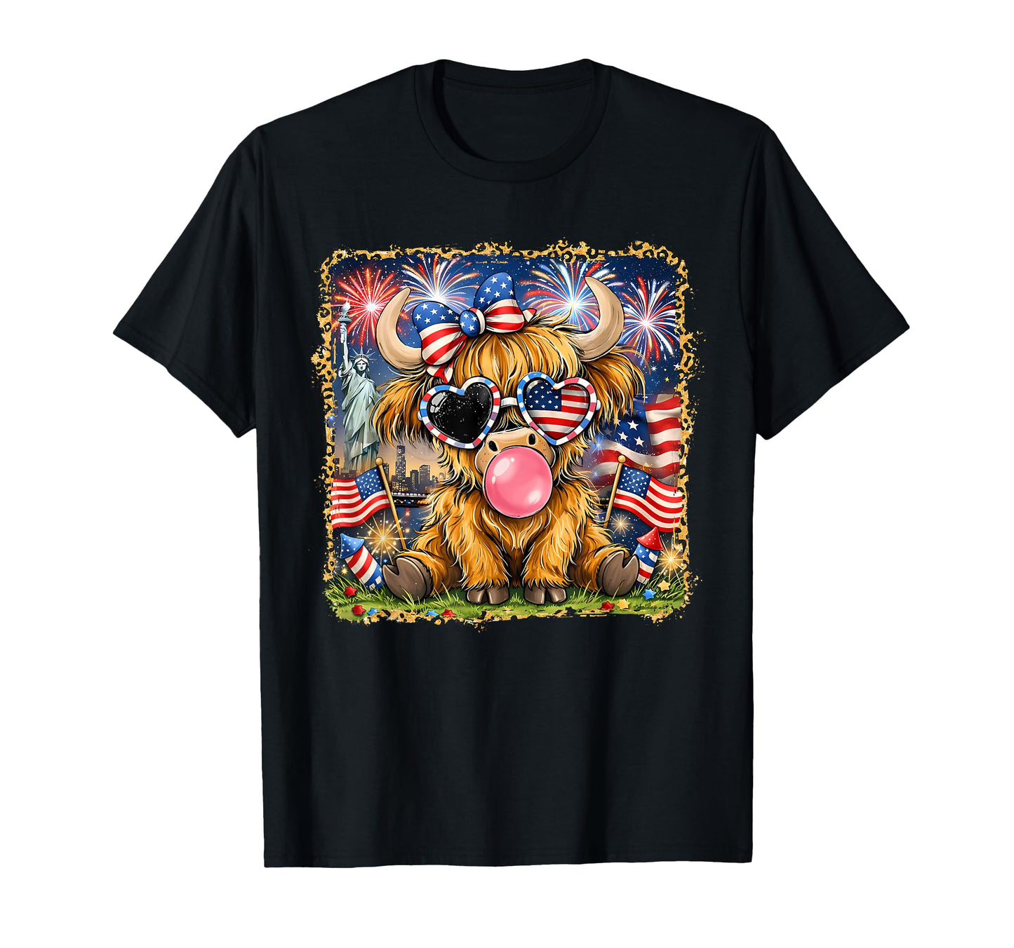 Highland Cow 4Th July America Cow T-Shirt - Novelty Apparel for Adults - T-Shirt, Sweatshirt, Hoodie