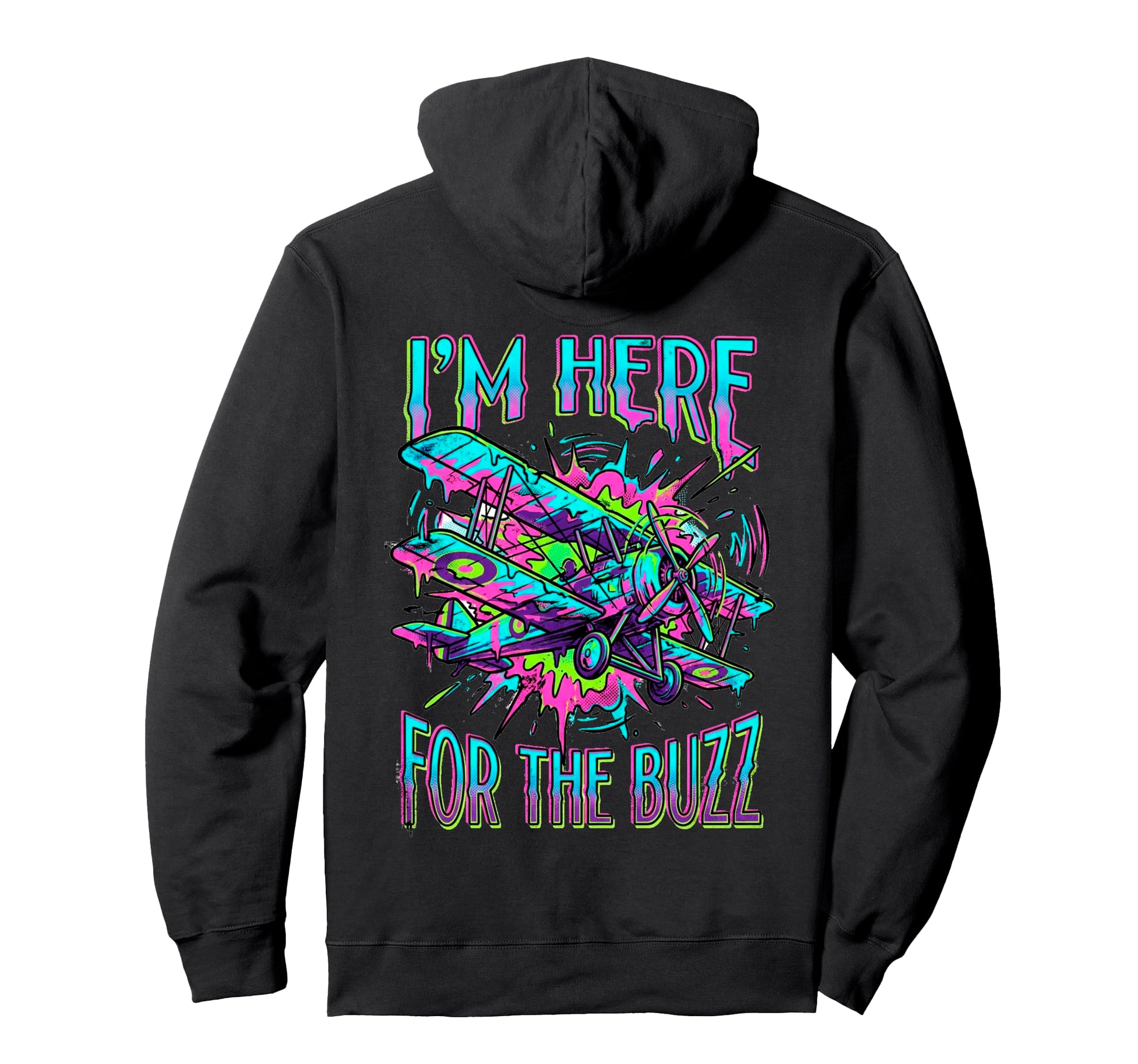 Airshow Here Buzz Single Prop Biplane Hoodie - Unique Graphic Men Women - T-Shirt, Sweatshirt, Hoodie