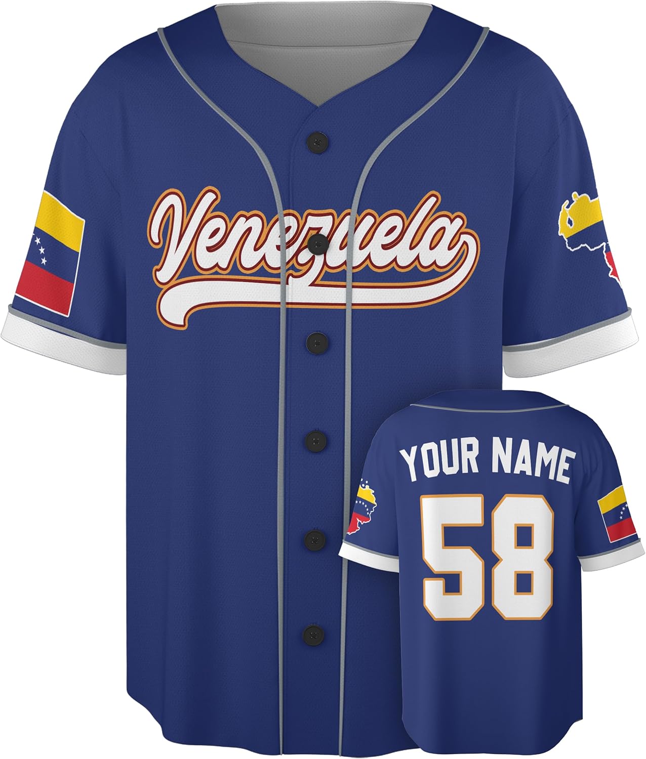 Custom Venezuela Baseball Jersey - Personalized Veneka Pride Sport Shirts with Name Number, Camisas de Beisbol Venezuela 2026 baseball jersey product view 1