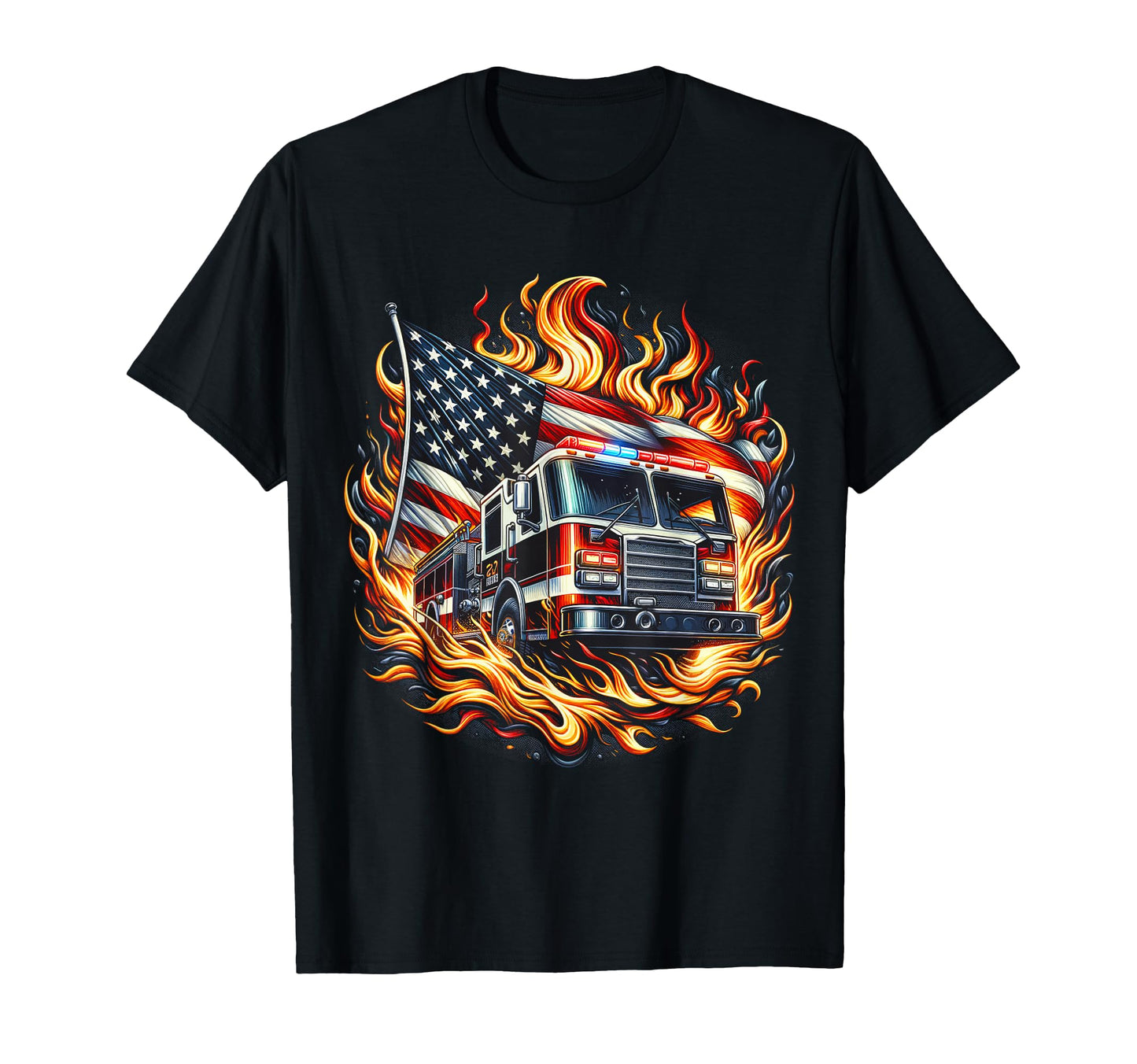 Firefighter Patriotic Fire Truck Fireman T-Shirt - Graphic Print Men Women - T-Shirt, Sweatshirt, Hoodie