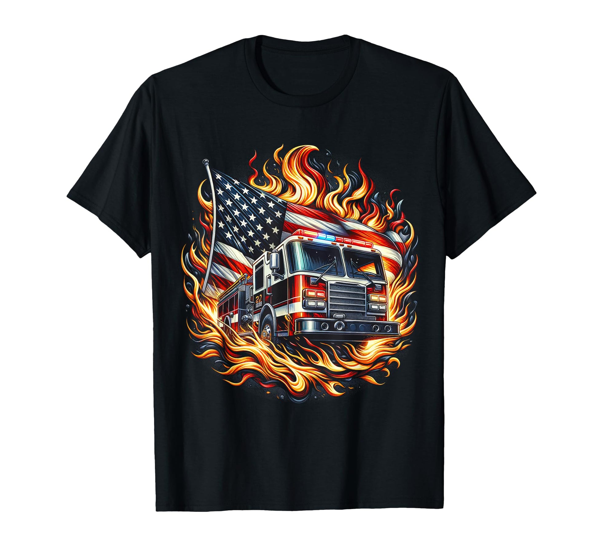 Firefighter Patriotic Fire Truck Fireman T-Shirt - Graphic Print Men Women - T-Shirt, Sweatshirt, Hoodie