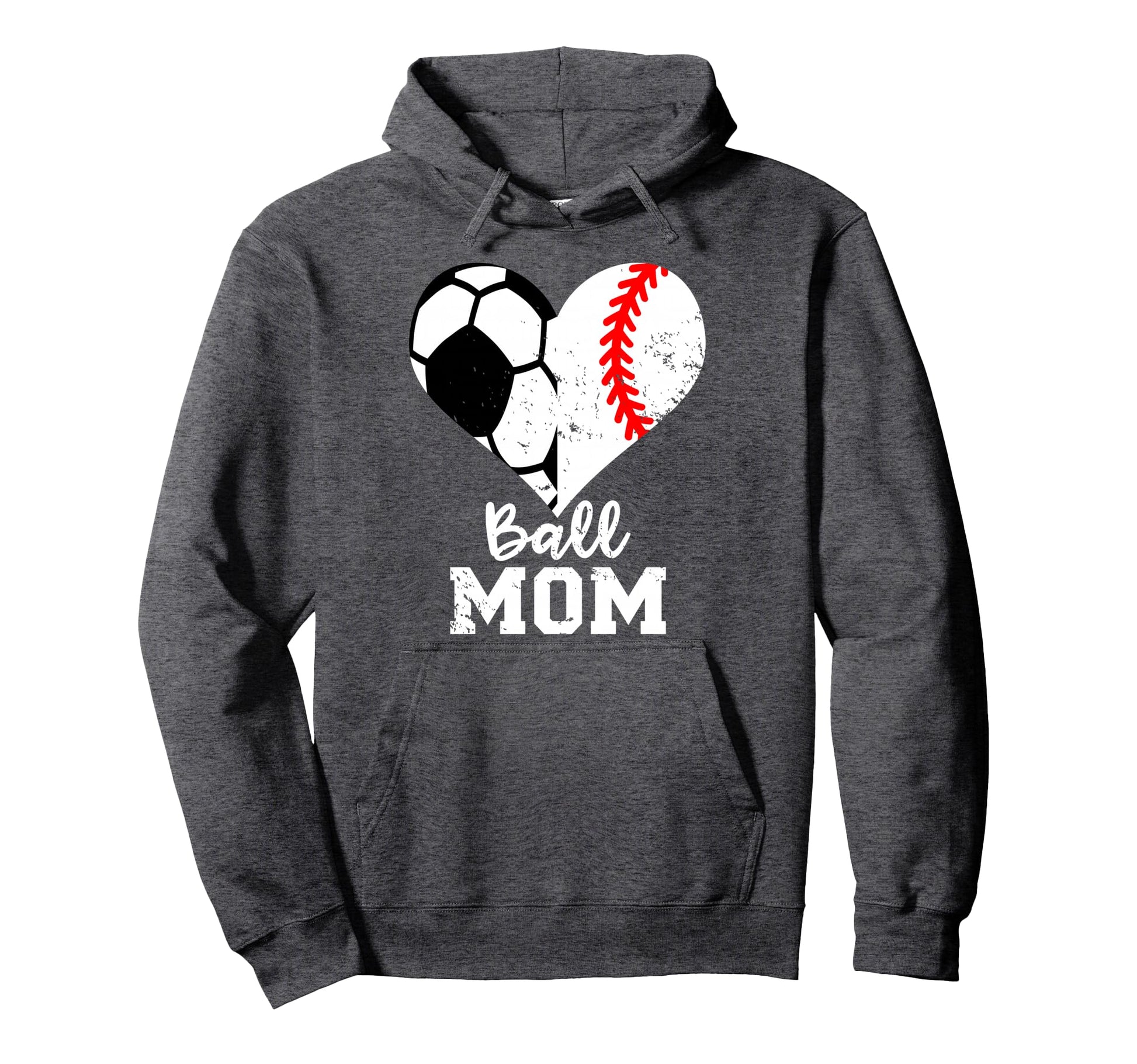 Ball Mom Heart Funny Baseball Soccer Mom Hoodie - Trendy Graphic for Adults - T-Shirt, Sweatshirt, Hoodie
