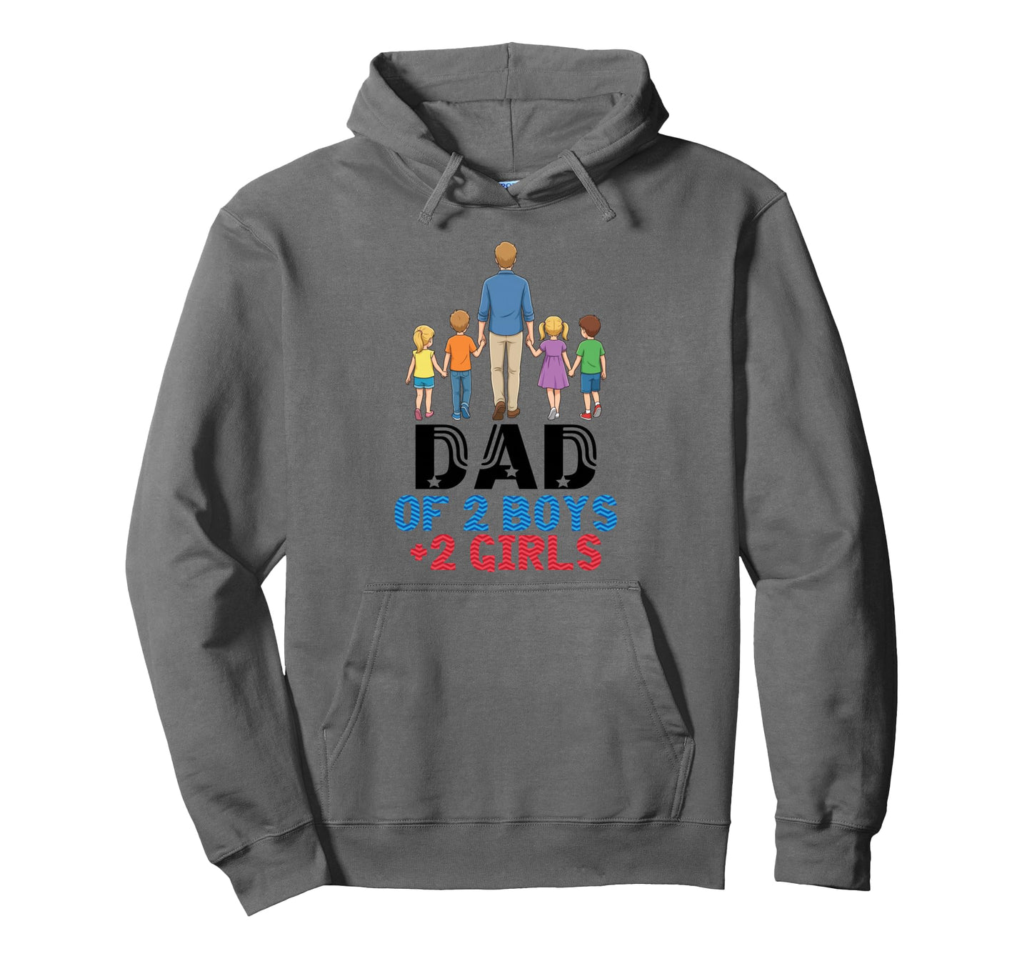 Dad Two Father Sons Daughters Walking Hoodie - Unique Graphic Men Women - T-Shirt, Sweatshirt, Hoodie