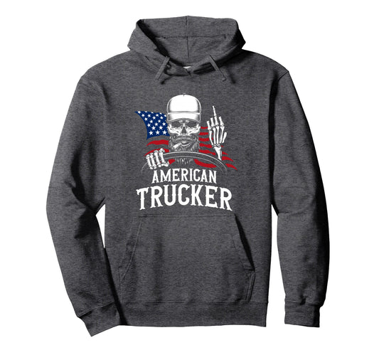 American Trucker Patriotic Truck Hoodie - Fun Novelty Design Men Women - T-Shirt, Sweatshirt, Hoodie