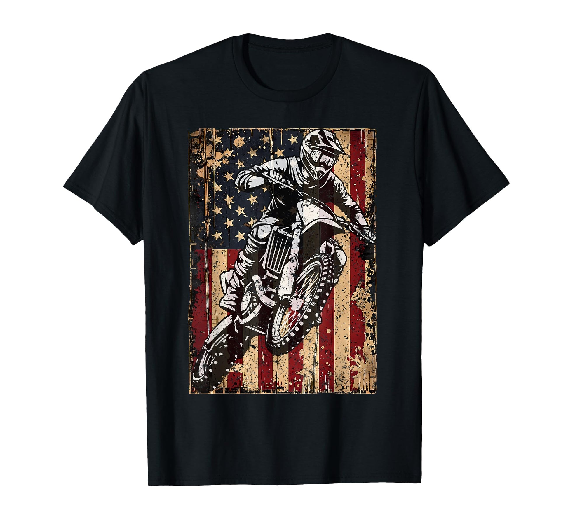 Dirt Bike Usa Flag Motocross Riders T-Shirt - Minimalist Print Men Women - T-Shirt, Sweatshirt, Hoodie
