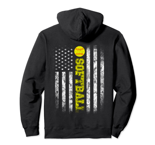 American Flag Softball Team Love Hoodie - Unique Graphic for Adults - T-Shirt, Sweatshirt, Hoodie