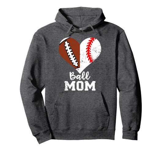 Ball Mom Heart Funny Football Baseball Hoodie - Custom Art Print Unisex - T-Shirt, Sweatshirt, Hoodie