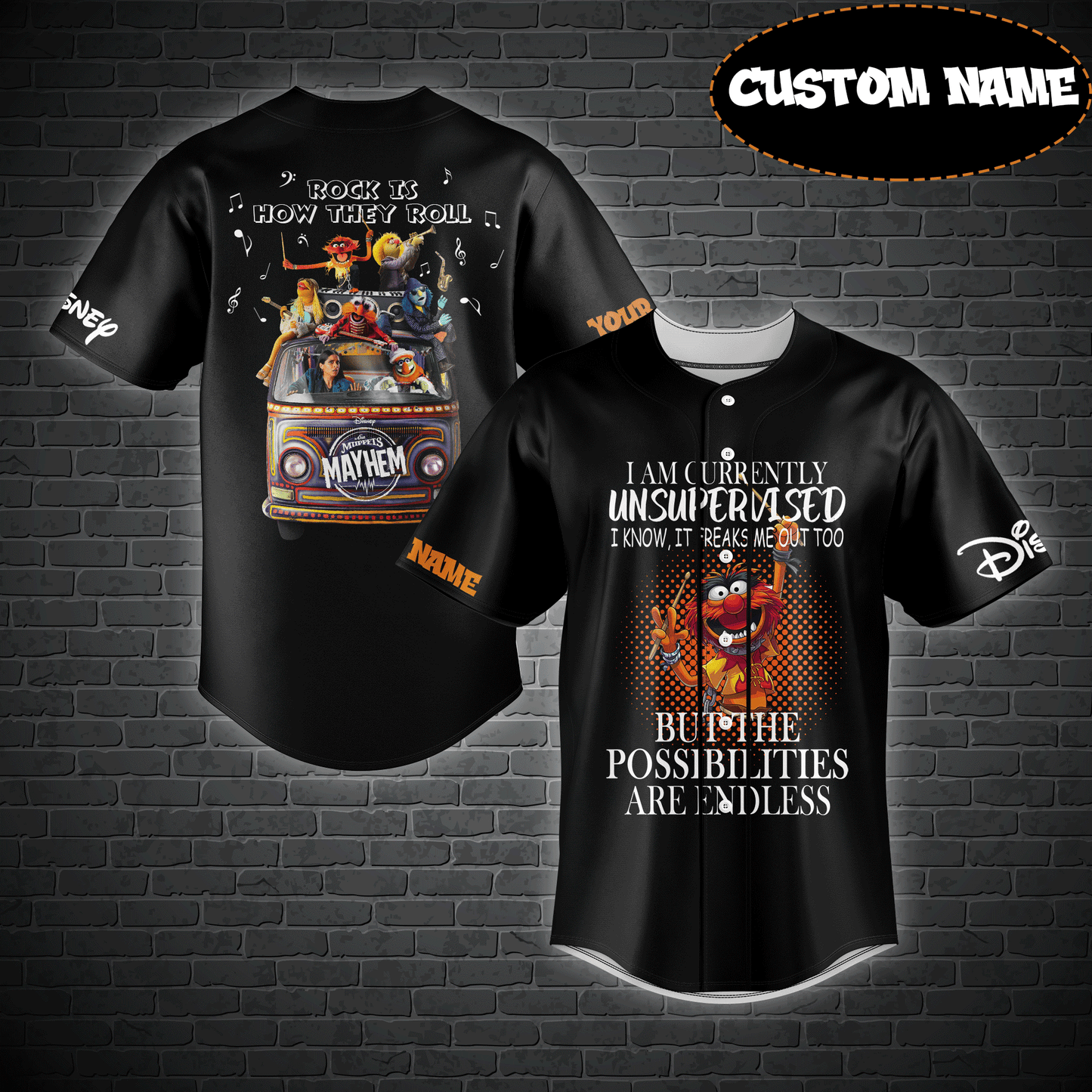 Custom Name The Muppets Mayhem Black Baseball Jersey Shirt baseball jersey product view 1