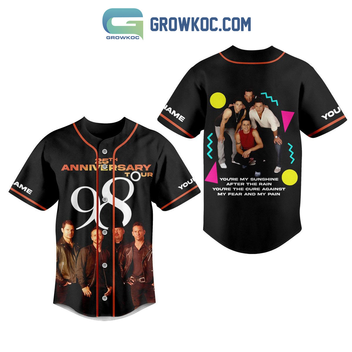 98 Degrees 25th Anniversary Tour Personalized Baseball Jersey baseball jersey product view 1