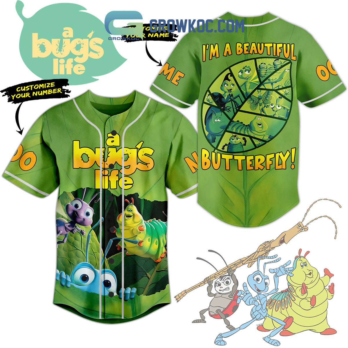 A Bug’s Life I’m A Beautiful Butterfly Personalized Baseball Jersey baseball jersey product view 1