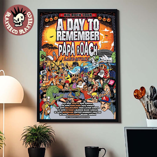 A Day To Remember X Papa Roach X Landmvrks Big Rock Tour 2026 Australia And New Zealand City Dates Poster Canvas - T-Shirt, Sweatshirt, Hoodie