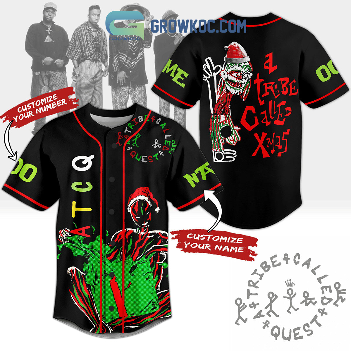 A Tribe Called Quest ATCQ A Tribe Called Xmas Christmas Winter Holiday Custom Name Number Personalized Baseball Jersey baseball jersey product view 1