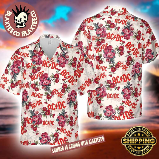 ACDC Aloha Floral And Logo Pattern Summer Hawaiian Shirt Unisex T-shirt, Sweatshirt, Hoodie, Long Sleeve Tee - T-Shirt, Sweatshirt, Hoodie