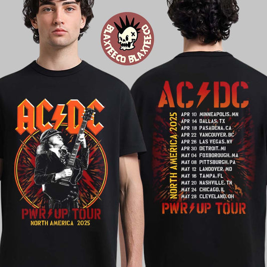 ACDC Angus Bolts PWR UP Tour North America 2025 Tour Dates Two Sides Unisex T-Shirt Unisex T-shirt, Sweatshirt, Hoodie, Long Sleeve Tee - T-Shirt, Sweatshirt, Hoodie