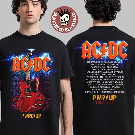 ACDC Angus Gibson Electric Guitar PWR UP North America Tour 2025 Two Sides Unisex T-Shirt Unisex T-shirt, Sweatshirt, Hoodie, Long Sleeve Tee - T-Shirt, Sweatshirt, Hoodie