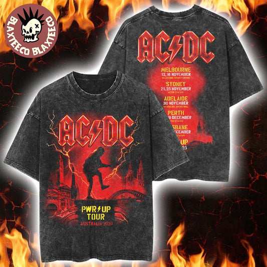 ACDC Australia PWR Up Tour 2025 Official Exclusive Vintage Washed T-Shirt Unisex T-shirt, Sweatshirt, Hoodie, Long Sleeve Tee - T-Shirt, Sweatshirt, Hoodie
