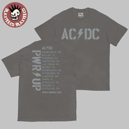 ACDC Charcoal Logo PWR UP Tour North America 2025 Tour Dates Two Sides Unisex T-Shirt Unisex T-shirt, Sweatshirt, Hoodie, Long Sleeve Tee - T-Shirt, Sweatshirt, Hoodie
