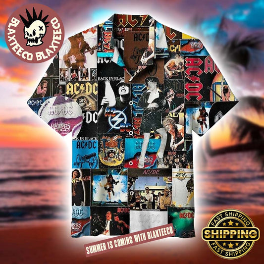 ACDC Collage Photos Retro Style Summer Hawaiian Shirt Gift For Fans Unisex T-shirt, Sweatshirt, Hoodie, Long Sleeve Tee - T-Shirt, Sweatshirt, Hoodie