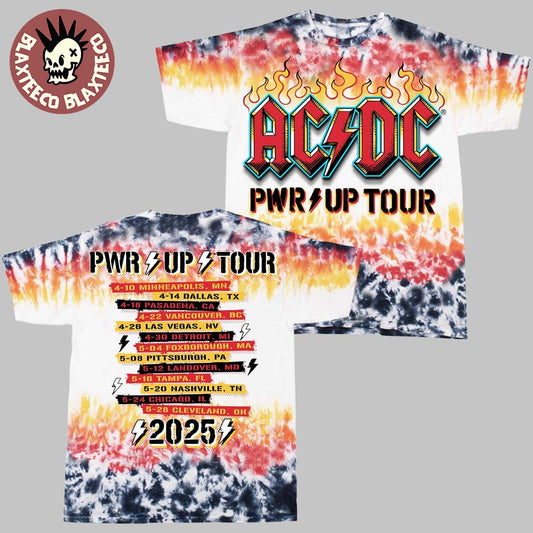 ACDC Color Tie Dye PWR UP North America Tour 2025 T-Shirt Unisex T-shirt, Sweatshirt, Hoodie, Long Sleeve Tee - T-Shirt, Sweatshirt, Hoodie