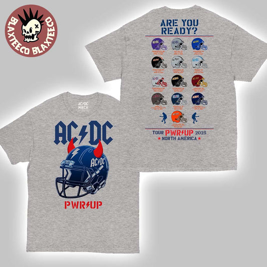 ACDC Football Team Helmets PWR UP Tour North America 2025 Cities Helmets Two Sides Unisex T-Shirt - T-Shirt, Sweatshirt, Hoodie