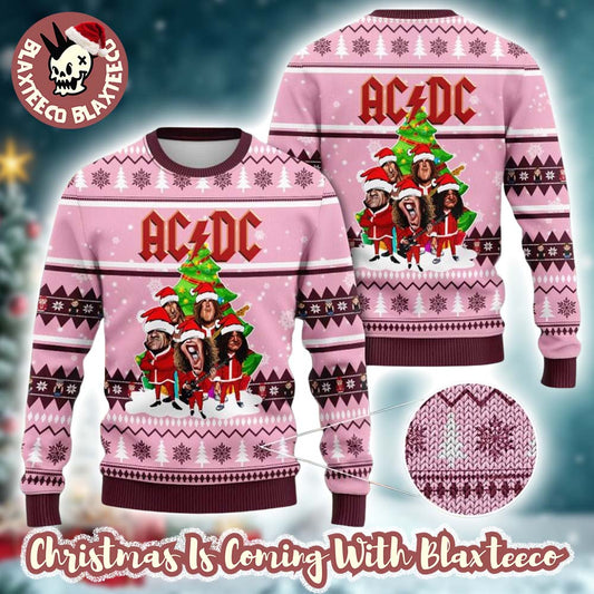 ACDC Funny Band Graphics Vintage Pink Christmas Ugly Sweater 2025 Unisex T-shirt, Sweatshirt, Hoodie, Long Sleeve Tee - T-Shirt, Sweatshirt, Hoodie