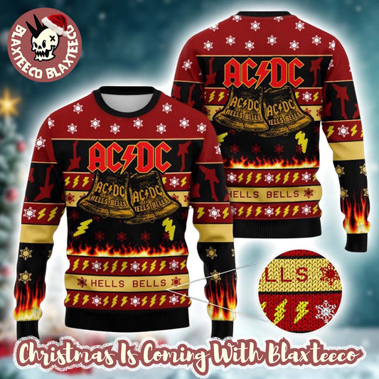 ACDC Hells Bells Flames Graphics Thunder Pattern Knitted 2025 Ugly Christmas Sweater Unisex T-shirt, Sweatshirt, Hoodie, Long Sleeve Tee - T-Shirt, Sweatshirt, Hoodie