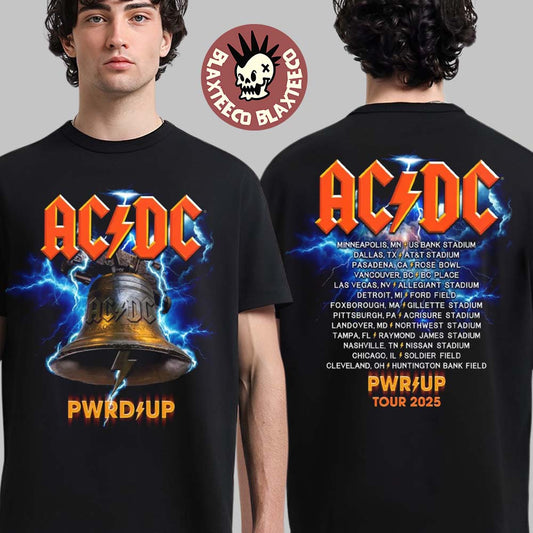 ACDC Hells Bells PWR UP North America Tour 2025 Two Sides Essentials T-Shirt Unisex T-shirt, Sweatshirt, Hoodie, Long Sleeve Tee - T-Shirt, Sweatshirt, Hoodie
