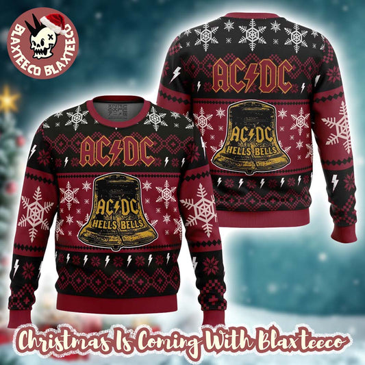 ACDC Hells Bells Signature Big Cracked Bell With Snowflakes Pattern 2025 Chrsitmas Ugly Sweater - T-Shirt, Sweatshirt, Hoodie