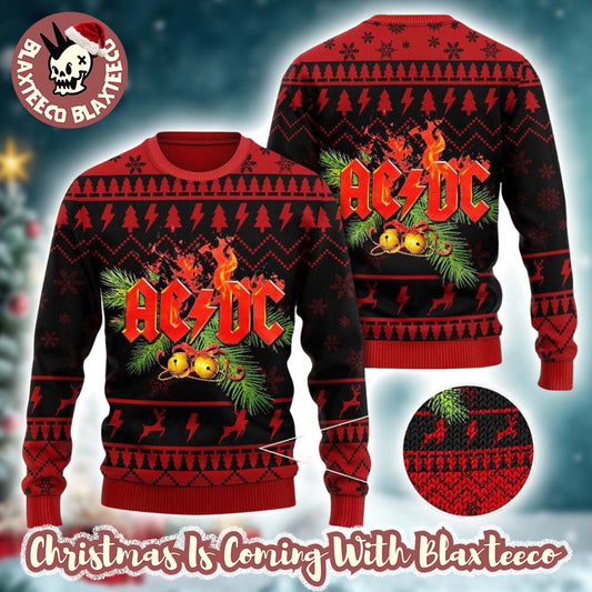 ACDC Holiday Style Knitted Red And Black Ugly Christmas Sweater Unisex T-shirt, Sweatshirt, Hoodie, Long Sleeve Tee - T-Shirt, Sweatshirt, Hoodie