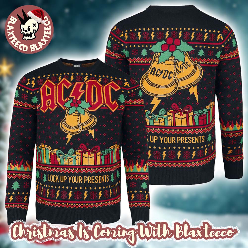 ACDC Lock Up Your Presents Jingle Bells Holiday 2025 Knitted Ugly Christmas Sweater Unisex T-shirt, Sweatshirt, Hoodie, Long Sleeve Tee - T-Shirt, Sweatshirt, Hoodie