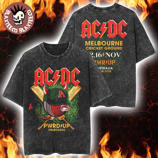 ACDC Melbourne PWR Up Tour 2025 Tee At Cricket Ground On November 12 And 16 2025 PWR Up Australia Retro Washed T-Shirt - T-Shirt, Sweatshirt, Hoodie