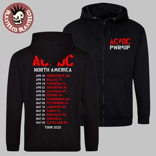 ACDC PWR UP North America Tour 2025 Tour Dates Zip Hoodie Unisex T-shirt, Sweatshirt, Hoodie, Long Sleeve Tee - T-Shirt, Sweatshirt, Hoodie