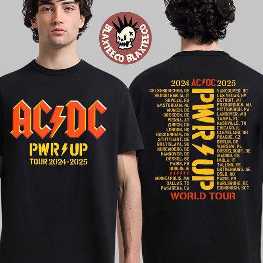 ACDC PWR UP World Tour 2024 2025 Logo With Tour Dates Two Sided Unisex T-Shirt Unisex T-shirt, Sweatshirt, Hoodie, Long Sleeve Tee - T-Shirt, Sweatshirt, Hoodie