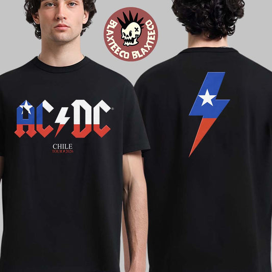 ACDC PWR Up 2026 Chile Event Tee Logo Flag T-Shirt Unisex T-shirt, Sweatshirt, Hoodie, Long Sleeve Tee - T-Shirt, Sweatshirt, Hoodie