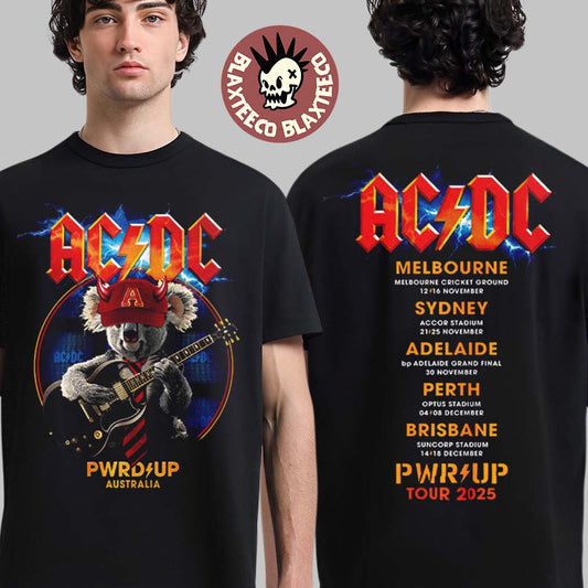 ACDC PWR Up Australia 2025 Angus Koala PWR UP Tour With Dates Back Two Sided T-Shirt Unisex T-shirt, Sweatshirt, Hoodie, Long Sleeve Tee - T-Shirt, Sweatshirt, Hoodie