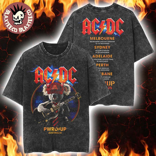 ACDC PWR Up Australia 2025 Angus Koala PWR UP Tour With Dates Back Washed T-Shirt Unisex T-shirt, Sweatshirt, Hoodie, Long Sleeve Tee - T-Shirt, Sweatshirt, Hoodie
