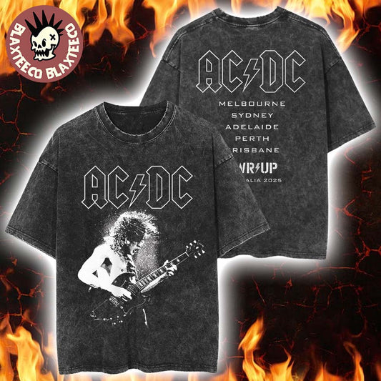 ACDC PWR Up Australia 2025 Angus Young Electric PWR UP Tour Retro Washed T-Shirt Unisex T-shirt, Sweatshirt, Hoodie, Long Sleeve Tee - T-Shirt, Sweatshirt, Hoodie