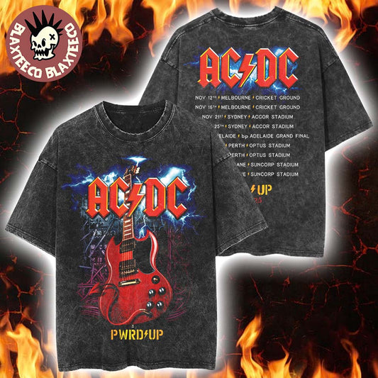 ACDC PWR Up Australia 2025 Angus Young Gibson Electric Guitar PWR UP Tour Retro Washed T-Shirt - T-Shirt, Sweatshirt, Hoodie