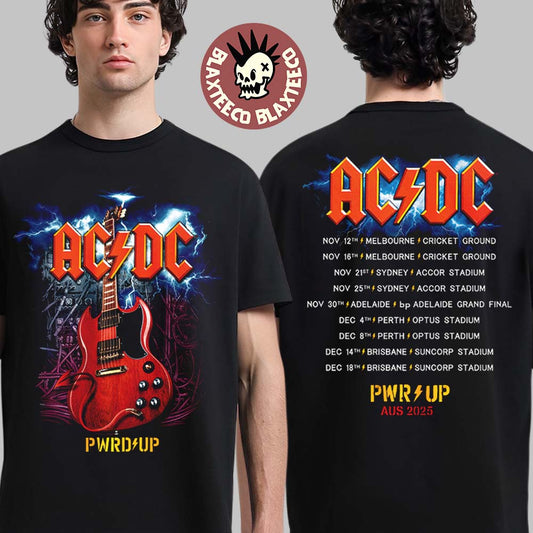 ACDC PWR Up Australia 2025 Angus Young Gibson Electric Guitar PWR UP Tour T-Shirt Unisex T-shirt, Sweatshirt, Hoodie, Long Sleeve Tee - T-Shirt, Sweatshirt, Hoodie