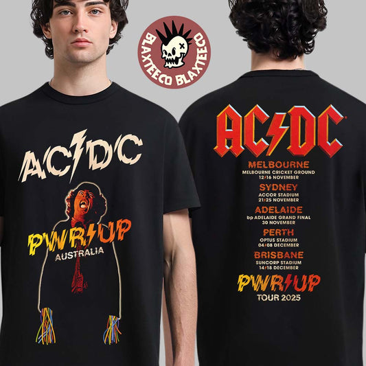ACDC PWR Up Australia 2025 Angus Young Powerage PWR UP Tour With Dates Back Two Sided T-Shirt - T-Shirt, Sweatshirt, Hoodie