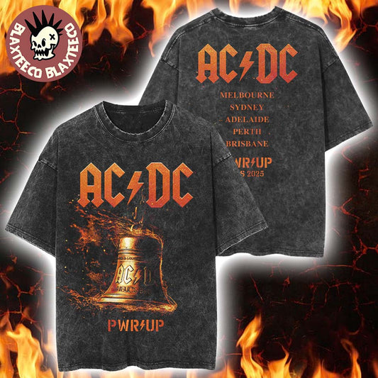 ACDC PWR Up Australia 2025 Hells Bells Lightning PWR UP Tour Washed Tee Unisex T-shirt, Sweatshirt, Hoodie, Long Sleeve Tee - T-Shirt, Sweatshirt, Hoodie
