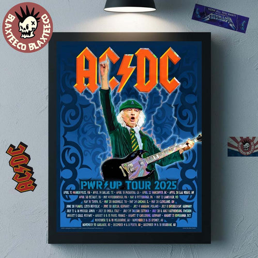 ACDC PWR Up Australia Tour 2025 Angus Young Electric With Tour Dates Home Decor Poster Canvas - T-Shirt, Sweatshirt, Hoodie