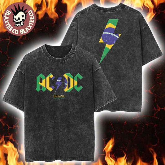 ACDC PWR Up Brazil Tour 2026 Brazil Thunder Flag Vintage Wash Tee Unisex T-shirt, Sweatshirt, Hoodie, Long Sleeve Tee - T-Shirt, Sweatshirt, Hoodie
