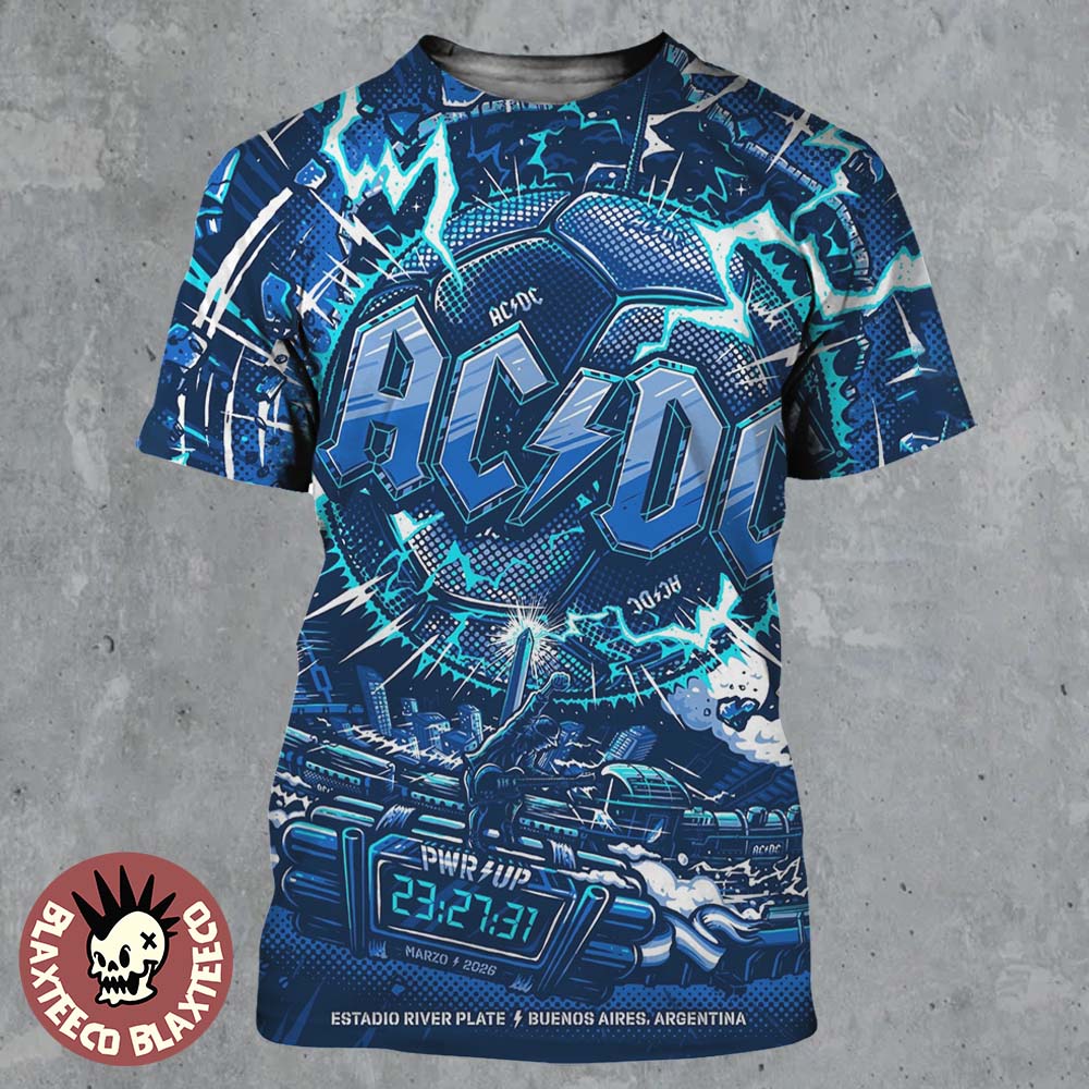 ACDC PWR Up Buenos Aires Argentina 2026 Venue Poster At Estadio River Plate On March 23 2026 All Over Print Shirt - T-Shirt, Sweatshirt, Hoodie