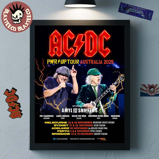 ACDC PWR Up Tour Australia 2025 City Dates With Special Guests Lineup Angus Young And Brian Johnson Poster Canvas - T-Shirt, Sweatshirt, Hoodie