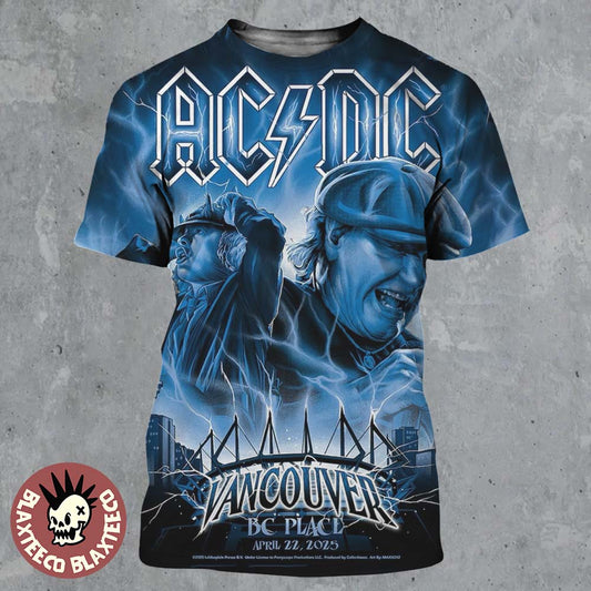 ACDC PWR Up Vancouver Tour Poster British Columbia Canada At BC Place On April 22 2025 Angus And Brian Artwork All Over Print Shirt - T-Shirt, Sweatshirt, Hoodie