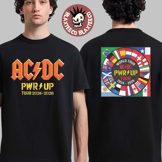 ACDC PWR Up World Tour Merch 2024-2026 Nation Flags Two Sided T-Shirt Unisex T-shirt, Sweatshirt, Hoodie, Long Sleeve Tee - T-Shirt, Sweatshirt, Hoodie