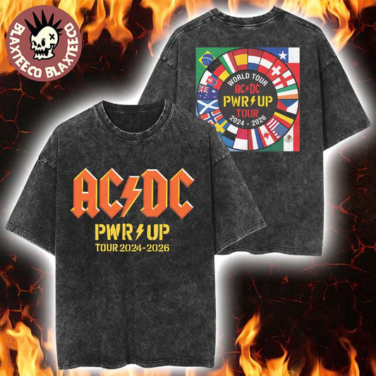 ACDC PWR Up World Tour Merch 2024-2026 Nation Flags Vintage Washed T-Shirt Unisex T-shirt, Sweatshirt, Hoodie, Long Sleeve Tee - T-Shirt, Sweatshirt, Hoodie