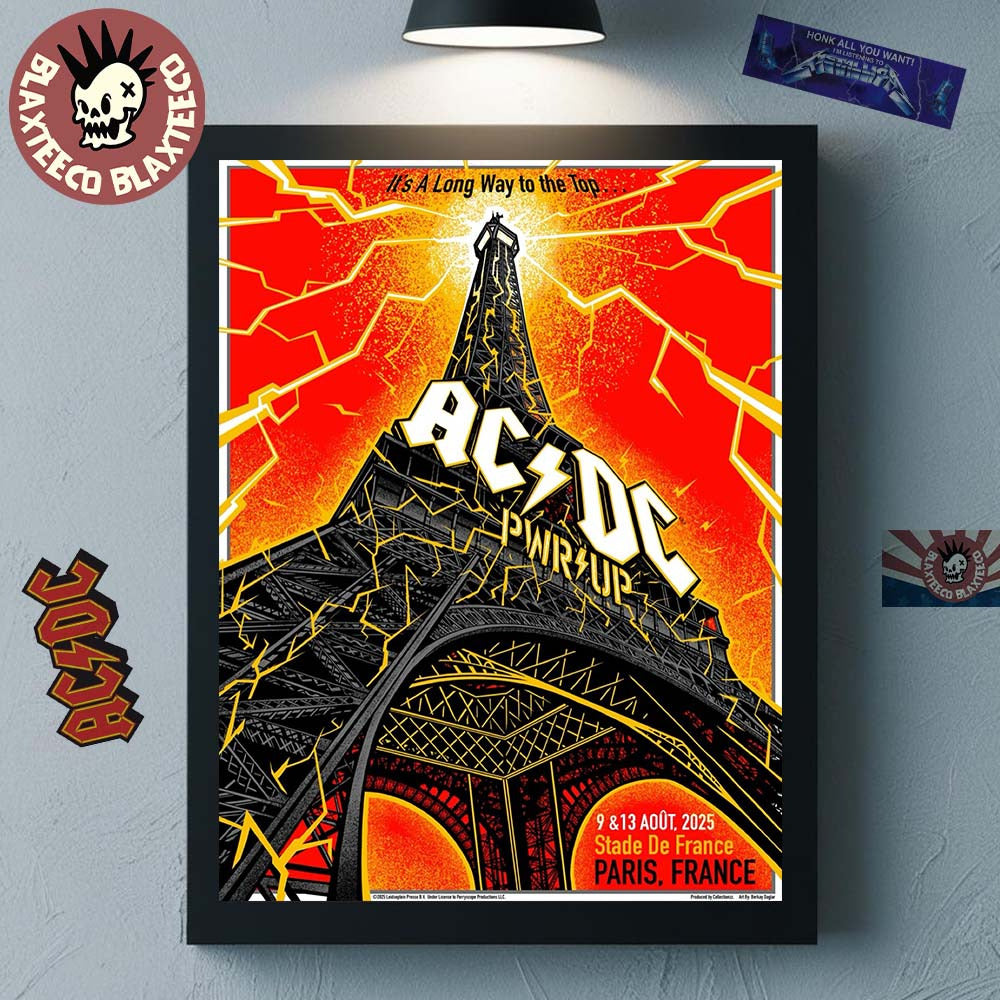 ACDC Paris France PWR Up Tour 2025 Poster At Stade De France On August 9 And 13 2025 Eiffel Tower Art Home Decor Poster Canvas - T-Shirt, Sweatshirt, Hoodie